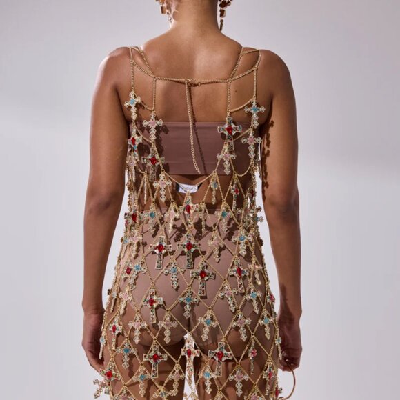 AKIRA EVE CROSS CHAIN MINI DRESS Size O/SO/S - Picture 5 of 5